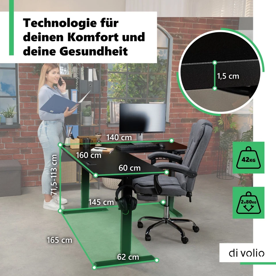 Eckschreibtisch Montaro – elektrisch, höhenverstellbar, Memorypanel di volio - Bild 2 von 4
