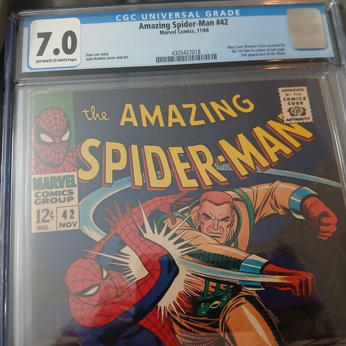 AMAZING SPIDER-MAN #42  (1966)  CGC  7.0 OW/W PAGES A BEAUTIFUL ACTION COVER