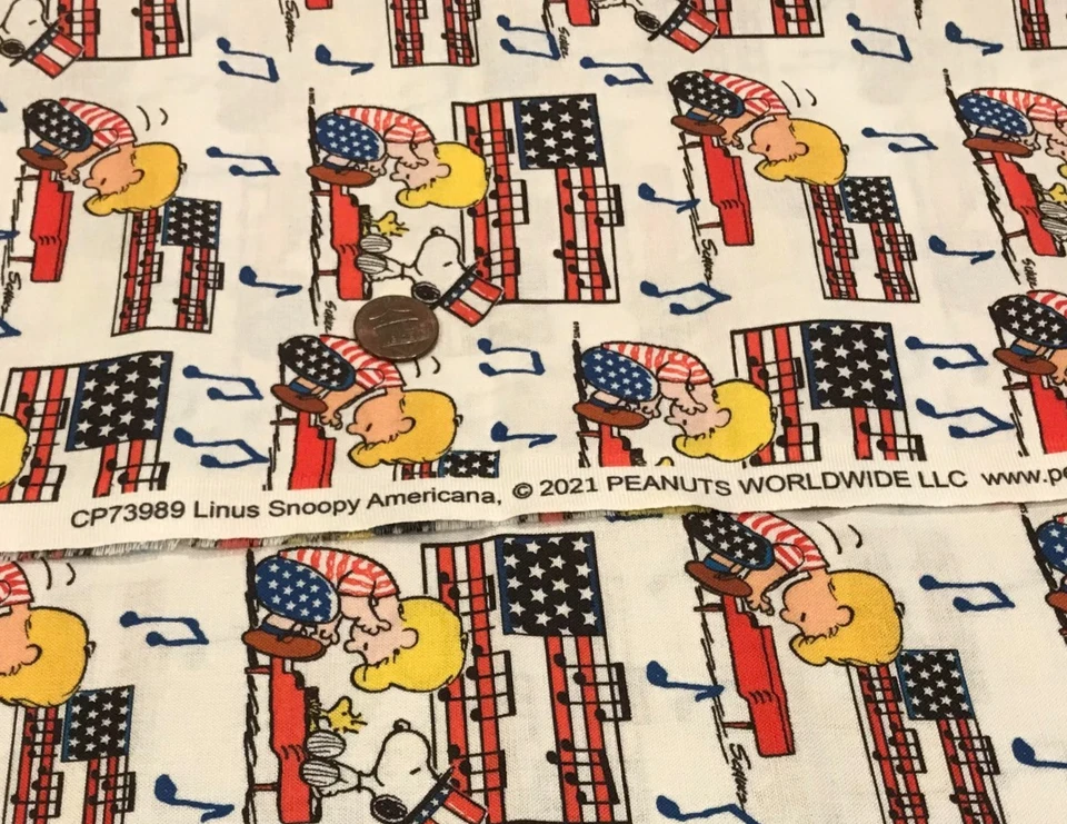 Linus Snoopy Americana* Music Notes *Piano* Springs Creative*100% Cotton* 8"x22" - Image 4 of 4