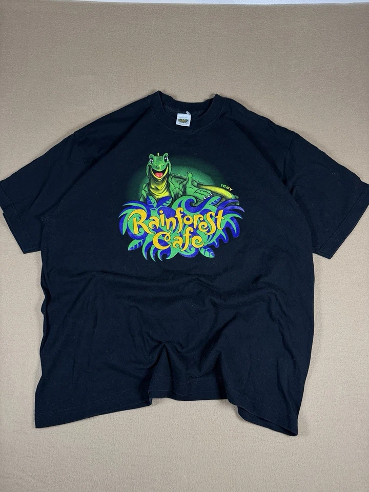 Vintage Rainforest Cafe Iggy T-Shirt Iguana 90s Mens Size XXL Black Made In USA - Image 2 of 4