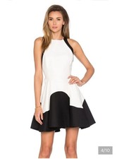 Halston Heritage White and Black Sleeveless Fit-and-Flare Dress SZ10