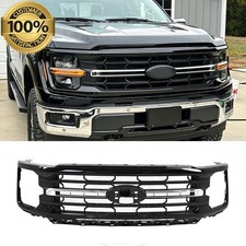 Front Bumper Grille Wchrome Trims Fit Ford F150 F-150 Xlt 2024 2025 Gloss Black