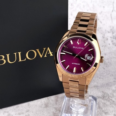 #ad Bulova Surveyor 39mm Rose Gold Purple Dial Automatic Men#x27;s Watch 97B234 $298.12