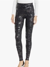 SPANX Faux Leather Black Camo Leggings Stretch Pants Size SMALL