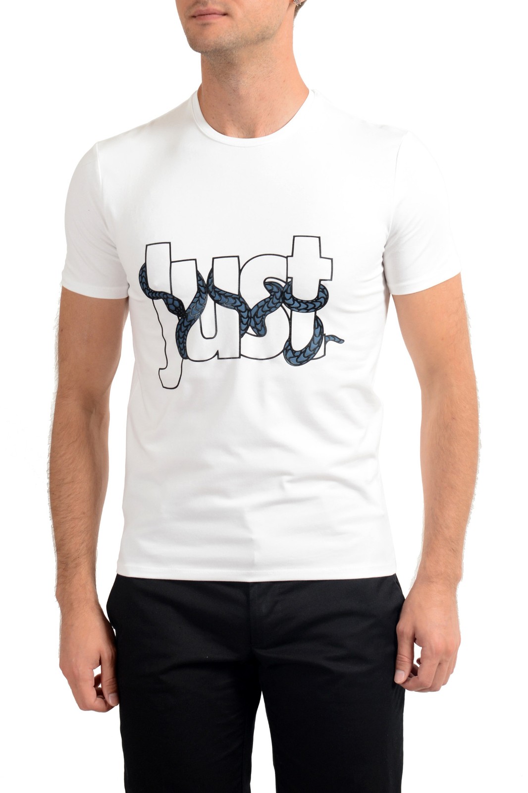 Just Cavalli Mens White Graphic Print Crewneck T-Shirt US 2XL IT 56 12990₽