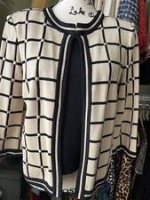 St. John Santana knit jacket size 8 Beigh with Black squares and metal beading.