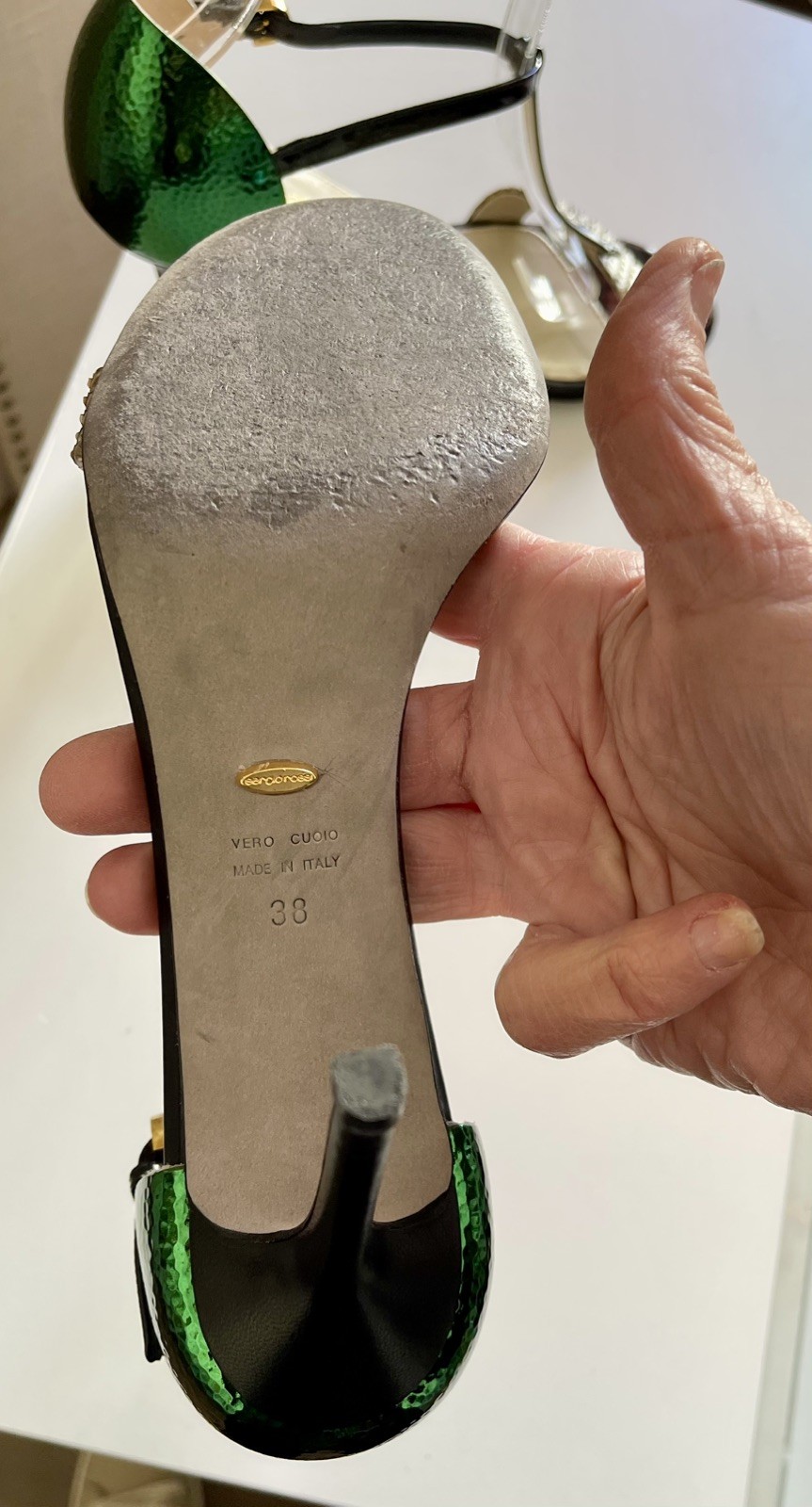 Sergio Rossi Green Back High Heel Python strappy … - image 4