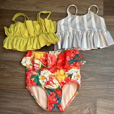 Kortni jeane 3 Piece Swimsuit Set Floral Ruffle Bikini Bottom Yellow Tops