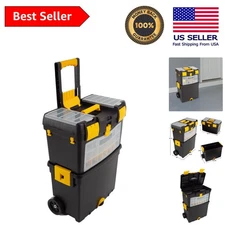 Durable Rolling Tool Box with Wheels & 24 Compartment Organizer - 17.5" x 10"