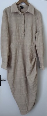PRETTYLITTLETHING Plus Stone Textured Ruched MIDI Shirt Dress Curve 20 BNWT