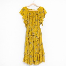 NWT  ASTR The Label Yellow Floral Swiss Dot Ruffle Midi Dress M Boho Cottagecore
