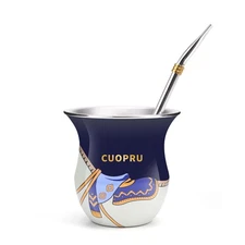 2025 Yerba Mate Cup with Bombillas Straw and Cleaning Brush Set, Gauchos Sadd...