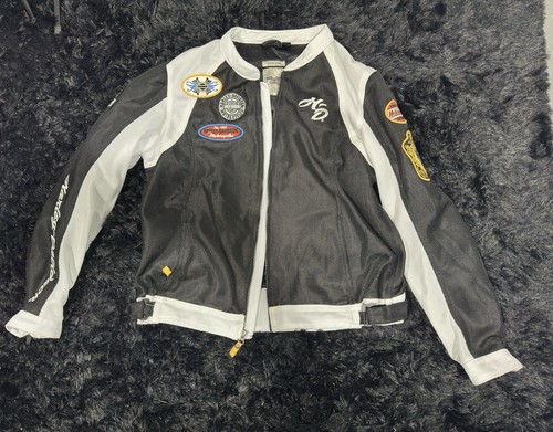 Harley Davidson Riding Jacket Black & White Mesh Zip Up Sz Large