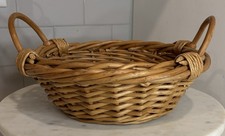 VTG Wicker Basket w/ Double Handles Rustic Farmhouse Decor Serving Bowl Woven