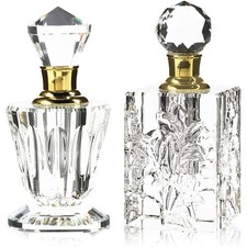 Crystal Refillable Perfume Bottle Set of 2 - Transparent Vintage Glass - Empt...