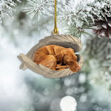 Personalize Vizsla Dog Sleeping Angel Wings Ornament, Vizsla Dog Angel Ornament