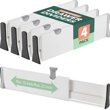 Drawer Divider Set of 4, Adjustable Length 11" - 17" Drawer Organizers, Locks in