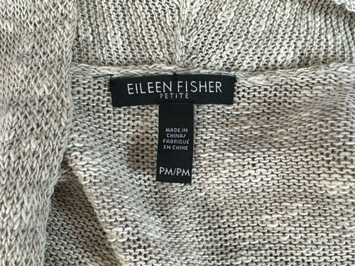Eileen Fisher Open Front Knit Cardigan Women PM Long Sleeve Crochet Trim Beige - Picture 11 of 13