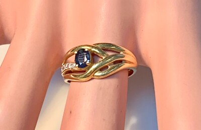 Bague Or 18 Carats Saphir Et Diamants - Poids 2,60 G - Taille 52/53 - Très Bon état