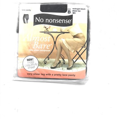 New No nonsense Almost Bare Lace Panty Pantyhose,Midnight Black,Size B