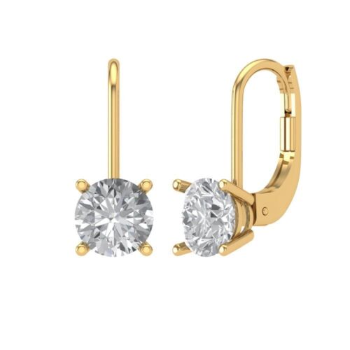 2ct Round Cut VVS1 Simulated Lever back Drop Dangle Earrings 14k Yellow Gold - Picture 1 of 11