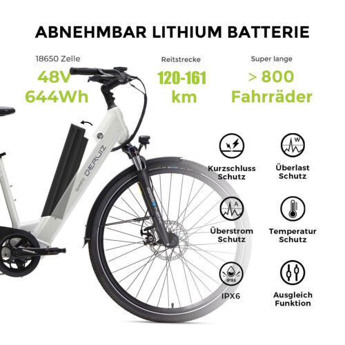 E-Bike City Gebraucht DERUIZ 28Zoll 45cm 644Wh Maximal 161km Damen/Herren 90%NEW - Bild 3 von 7
