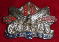 Harley Davidson &ldquo;Live Free, Ride Free&rdquo; Belt Buckle USA EUC