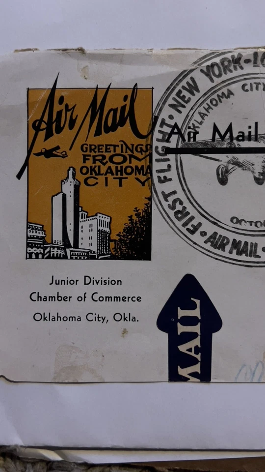1930 NUEVA YORK LOS ANGELES OKLAHOMA CITY PRIMER VUELO CORREO AÉREO CUBIERTA DE CACHÉ Foto 2 de 4