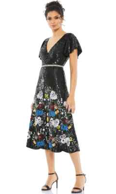 【Mac Duggal】Embellished Faux Wrap Flutter Dress 関税送料込 Purple Embellished Faux Wrap Flutter Sleeve Dress | Mac Duggal