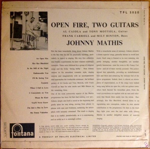 Johnny Mathis - Open Fire, Two Guitars (LP, Mono, Fli) - Bild 2 von 5