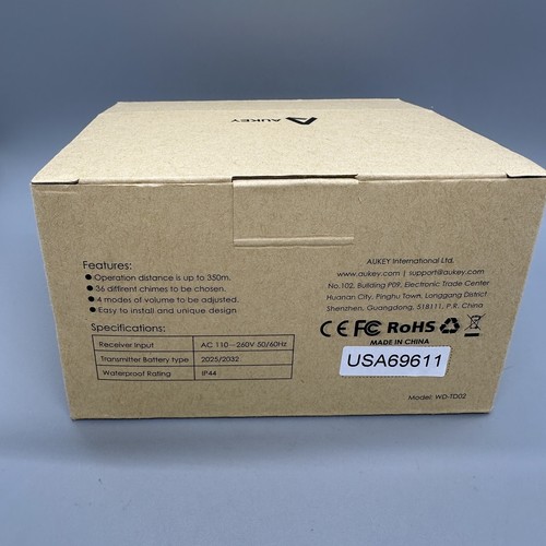 Wireless Doorbell 1148 FT Wireless Range 4 Volume, 36 Tones White by AUKEY, New - Picture 10 of 11