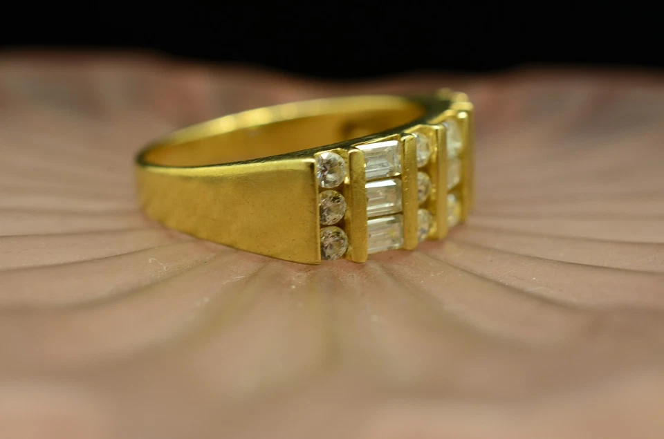 14K Yellow Gold round & baguette cut CZ anniversary ring band size 6.75 - Image 3 of 4