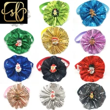 30/50Pcs Christmas Pet Dog Cat Sequins Bowties Santa Claus Elk Style Puppy Dog B