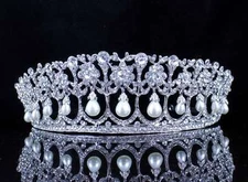 PRINCESS PEARL AUSTRIAN CRYSTAL RHINESTONE HAIR TIARA CROWN WEDDING PROM T11895