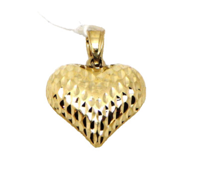 14k Gelbgold großer Diamantschliff gepufftes Herz Charm Anhänger 3D 20 x 15mm