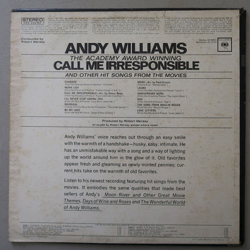 ANDY WILLIAMS AWARD WINNING CALL ME IRRESPONSIBLE VINYL LP COLUMBIA VG 87 - Picture 2 of 4