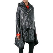 Diesel Black Gold Lancret Womens Leather Jacket Size 10 Full Zipped Hooded Coat