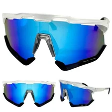 Oversize RETRO SPORTS WRAP AROUND Shield Cycling SUN GLASSES Large Frosted Frame