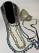 Mardi Gras Beads Set of 6 Necklaces and Masquerade Mask Varied Lengths