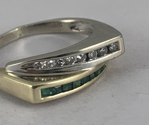 Ring Diamond Emerald Yellow + White Gold Size 7 1/4 - Picture 6 of 10