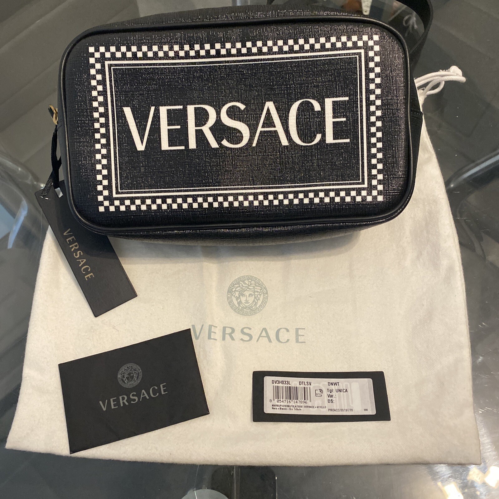 Versace 90s Logo Print Leather Belt Bag Waist Bag Bumbag