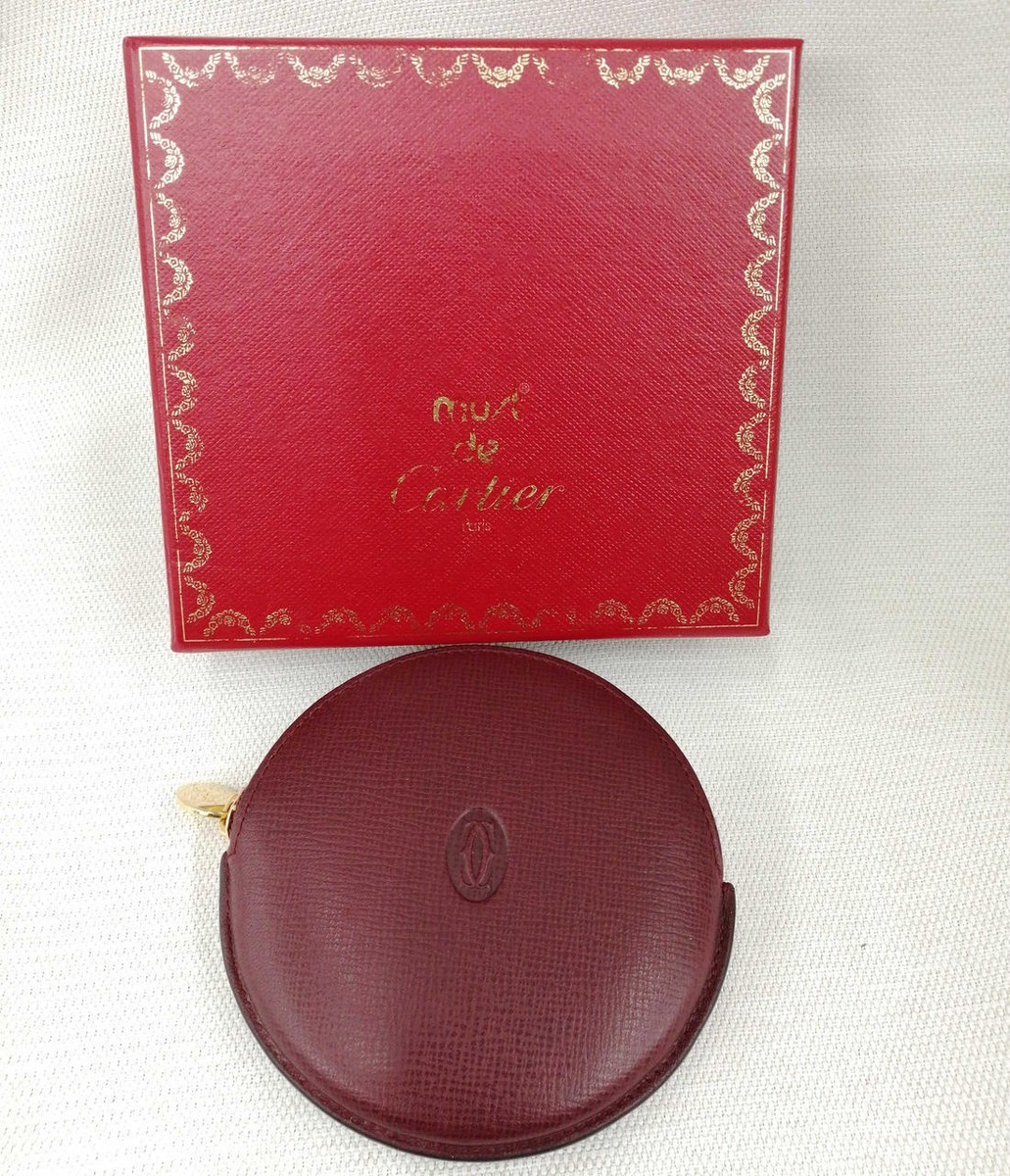 Authentic Cartier Must de Leather Zippy Round Coin Purse Case 