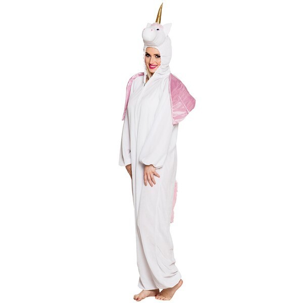 Adults Unisex Plush White & Pink Unicorn Jumpsuit Fancy Dress Costume M-L
