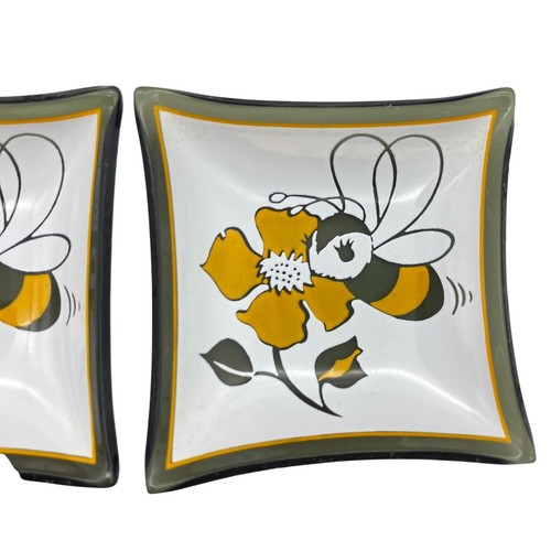 VTG MCM Bumble Bee trinket dishes Ashtray smoked glass 2.25" flower tray honey - Picture 3 of 7