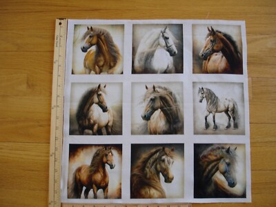 Horses Dan Morris QT  (D) Cotton Quilt Fabric Panel Blocks (9) 5'' x 5'' Each