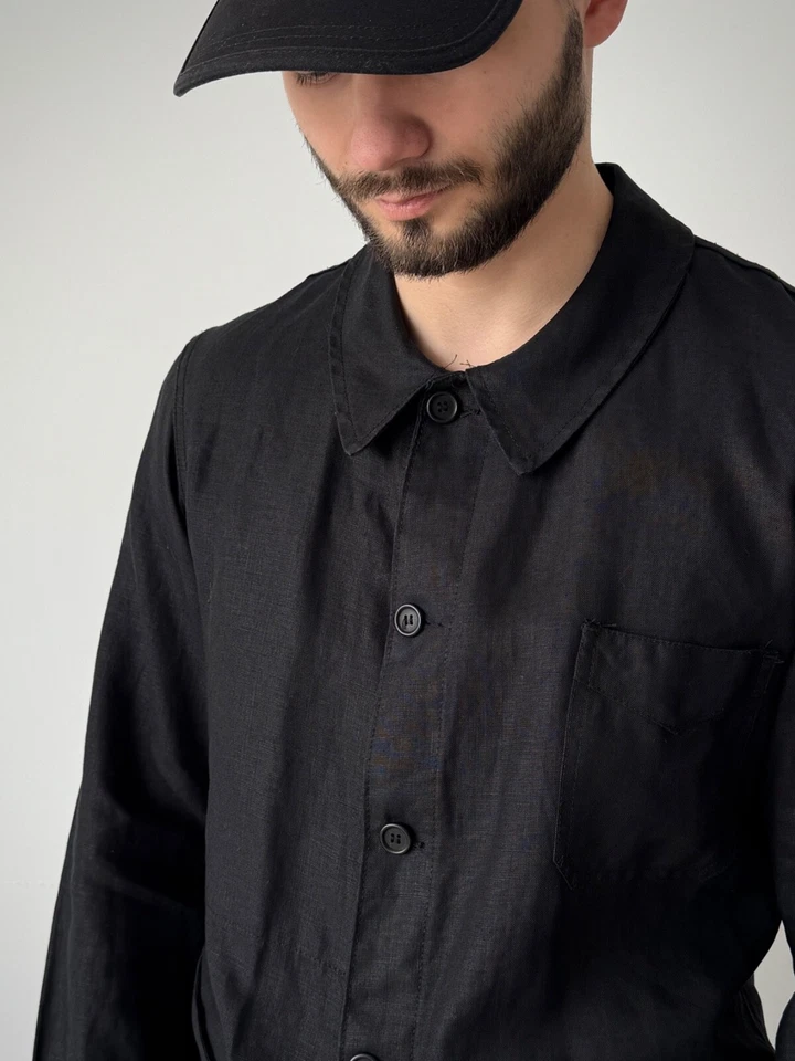 Anatomica French Work Linen Black Chore Jacket Size 44 (S) - Изображение 2 из 4