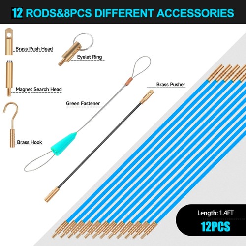 16.8FT Fiberglass Running Electrical Wire Cable Glow Rods Wire Pulling, Fish ... - Picture 3 of 7