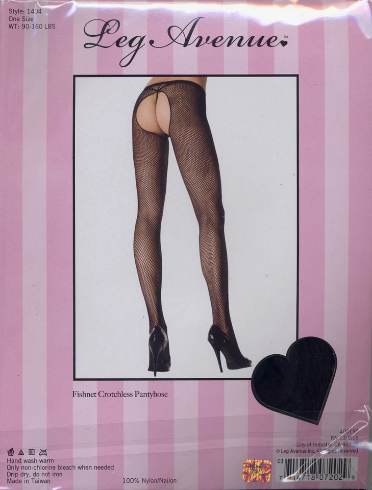 Pantyhose Fishnet Moon Crotchless Adult Size Black Leg Avenue 1404 - Image 4 of 4