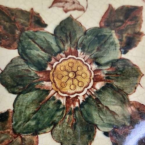 Antique Victorian Pilkingtons Print & Tint Arts Crafts Tile 6" Floral c1892-1910 - Picture 5 of 16