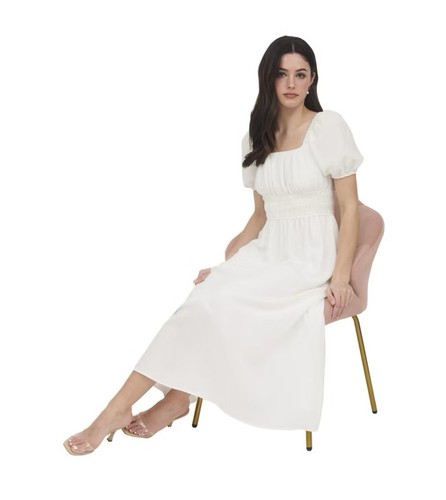 August Sky Damen gesmoktes Midikleid mit eckigem Ausschnitt und Puffärmeln Gr. Small neu mit Etikett - Bild 5 von 6